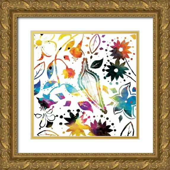 Grey, Jace 26x26 Gold Ornate Wood Framed with Double Matting Museum Art Print Titled - Colorful Florals
