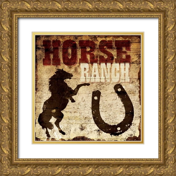 Grey, Jace 26x26 Gold Ornate Wood Framed with Double Matting Museum Art Print Titled - Horse Ranch