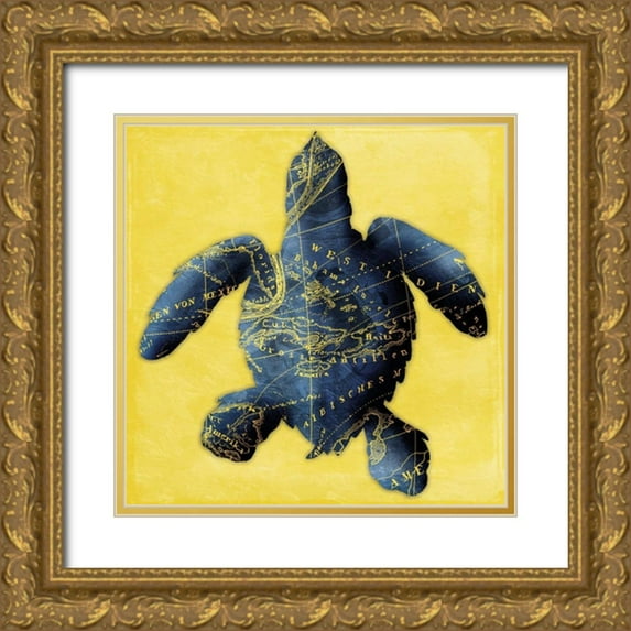 Grey, Jace 26x26 Gold Ornate Wood Framed with Double Matting Museum Art Print Titled - Map Turtle Y Indigo