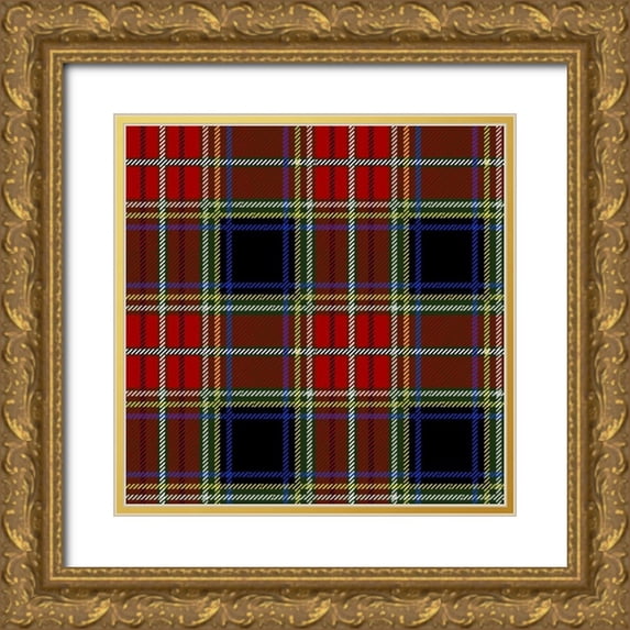 Grey, Jace 26x26 Gold Ornate Wood Framed with Double Matting Museum Art Print Titled - Red Black Blue Plaid