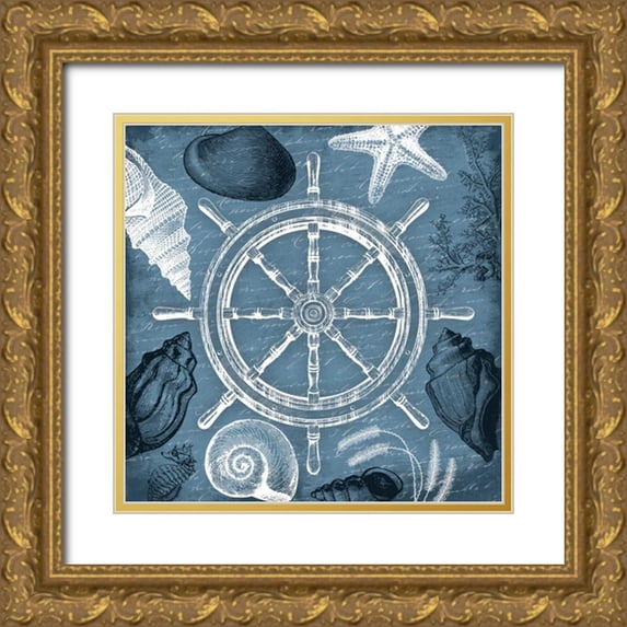 Grey, Jace 26x26 Gold Ornate Wood Framed with Double Matting Museum Art Print Titled - Steering wheel nautical