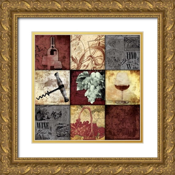 Grey, Jace 26x26 Gold Ornate Wood Framed with Double Matting Museum Art Print Titled - Wine 9 patch