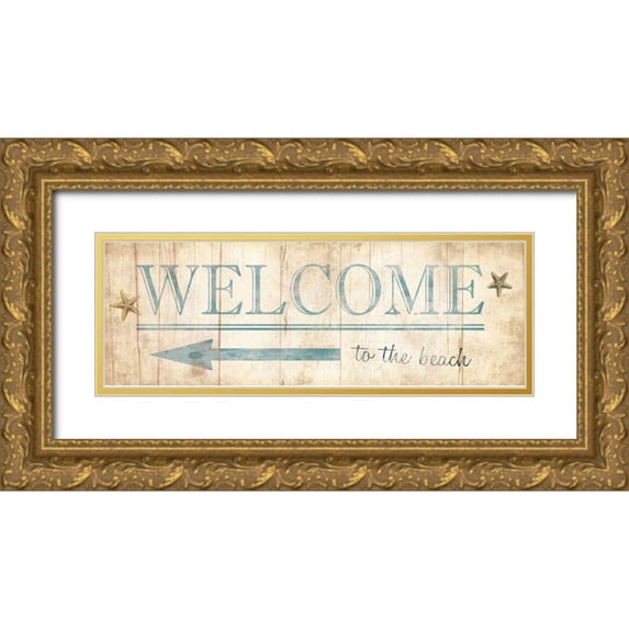 Grey, Jace 32x14 Gold Ornate Wood Framed with Double Matting Museum Art Print Titled - Welcome Sign