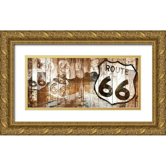 Grey, Jace 32x17 Gold Ornate Wood Framed with Double Matting Museum Art Print Titled - Golden Route 66