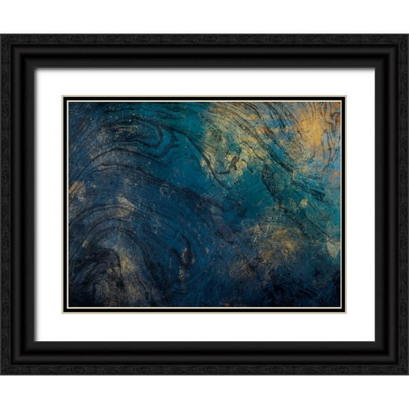 Grey, Jace 32x25 Black Ornate Wood Framed with Double Matting Museum Art Print Titled - Golden Blue Marble