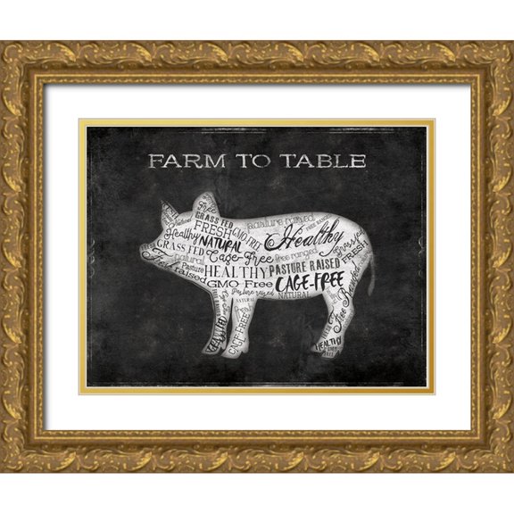 Grey, Jace 32x25 Gold Ornate Wood Framed with Double Matting Museum Art Print Titled - Farm To Table Pig