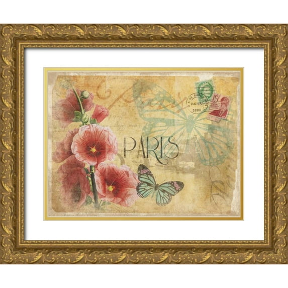 Grey, Jace 32x25 Gold Ornate Wood Framed with Double Matting Museum Art Print Titled - Paris Postcard 1