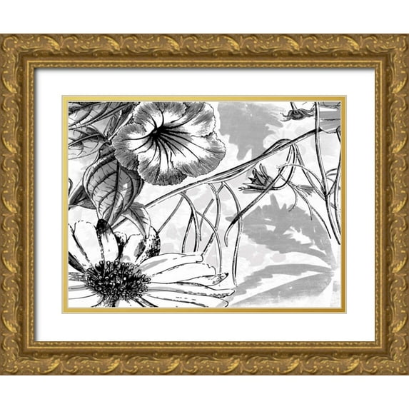 Grey, Jace 32x25 Gold Ornate Wood Framed with Double Matting Museum Art Print Titled - Simple BW Flower