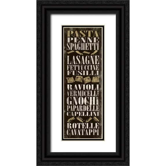 Grey, Jace 7x14 Black Ornate Wood Framed with Double Matting Museum Art Print Titled - PASTA UTENSILS