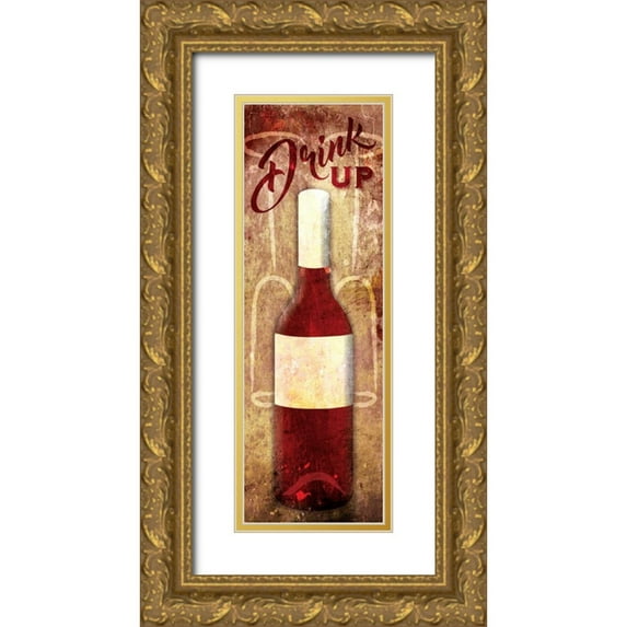 Grey, Jace 7x14 Gold Ornate Wood Framed with Double Matting Museum Art Print Titled - Wine Drink Up