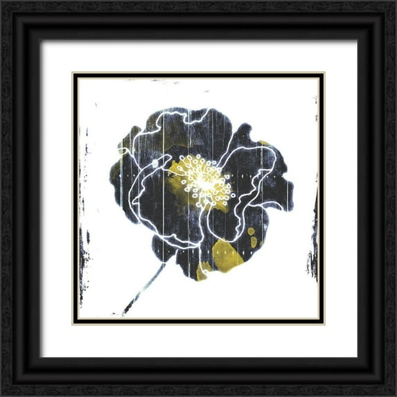 Grey, Jave 15x15 Black Ornate Wood Framed with Double Matting Museum Art Print Titled - Flower With Blue Yellow Mate
