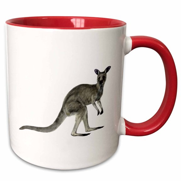 3drose, Grey Kangaroo Looking to the Front, 11oz Two-tone Red Mug