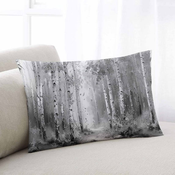Grey King Size Pillow Cover, Pillowcase Protectors with Zipper, Breathable Decorative Throw Pillow Case Cover, Modern Oil Painting Art Forest Pillow Shams for Couch Sofa 20x36Inch