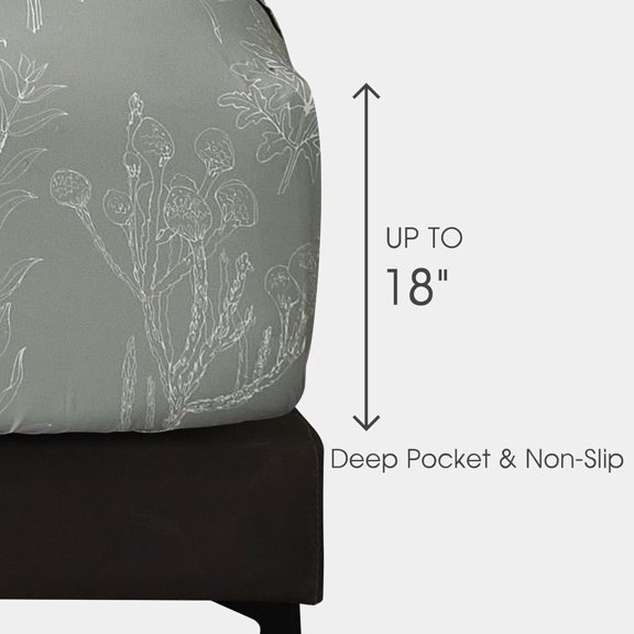 Grey King Size Sheets 18 Inch Deep Pocket Floral Pattern Luxury Soft Hotel Quality 1800 Thread Count Microfiber Bedding Set