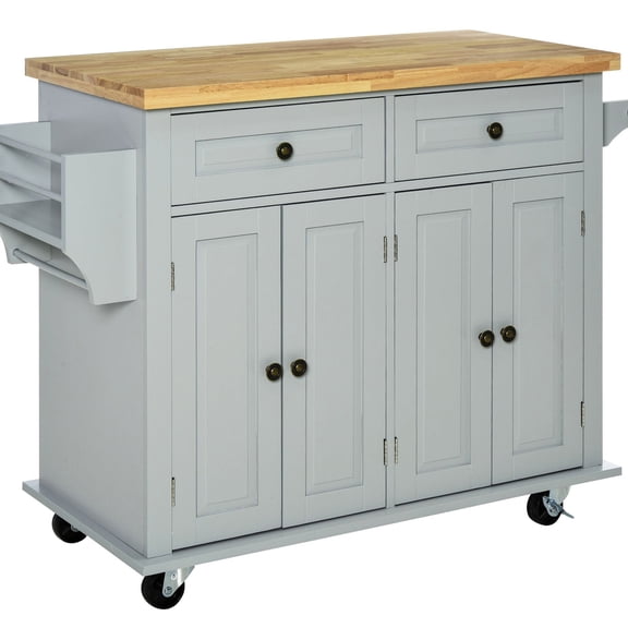 Grey Kitchen Island with Adjustable Shelves and Spice Rack for Customized Kitchen Organization