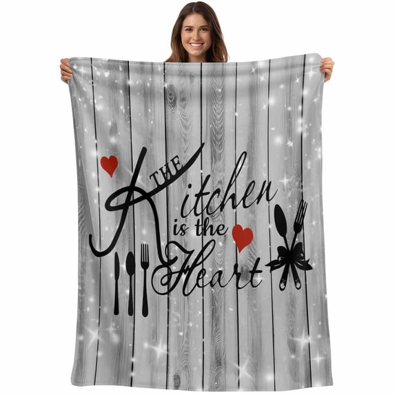 Grey Kitchen Knife Fork Blanket Soft Cozy Warm Throw Blanket for Couch, Plush Fuzzy Flannel Fleece Blankets for Sofa, Fork Wooden Modern Art Bed Blankets Lightweight Gifts for Women, 50"x60"