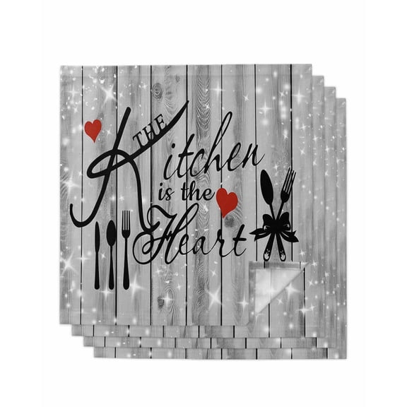 Grey Kitchen Knife Fork Cloth Napkins Set of 4 Reusable Dinner Napkins, Fork Wooden Modern Art Cocktail Napkin Washable Table Napkins for Wedding/Holiday Party/Baby Shower 20"x20"