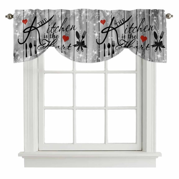 Grey Kitchen Knife Fork Tie Up Valance Curtains for Windows, Kitchen Curtains Window Treatments, Fork Wooden Modern Art Short Window Shades Valances for Bedroom Bathroom Cafe 42"x12"