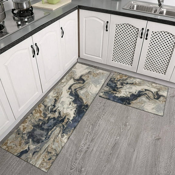 Grey Kitchen Mats for Floor Set of 2 Pieces Marble Kitchen Mats Runner Rug Non Slip Floor Comfort Mat for Kitchen Sink Laundry Office (17" Wx30 L+17" W+ 47" L)