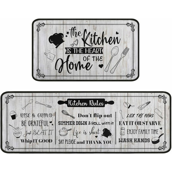 Grey Kitchen Rugs And Mats Non Skid Washable, Vintage Kitchen Mat Set Of 2 Decorative Anti-Fatigue Floor Mats for Cooking and Dining Areas Black Kitchen Decor and Accessories 17"x47.2"+17"x30"