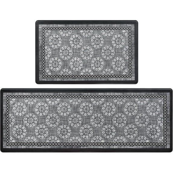 Grey Kitchen Rugs Sets of 2, Farmhouse Boho Kitchen Mats for Floor, Cushioned Anti Fatigue Mats for Kitchen Floor Mat, Kitchen Rugs Non Slip Washable 18'''' x 48'''' + 18'''' x 30''''