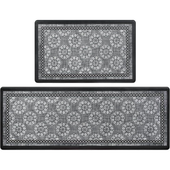Grey Kitchen Rugs Sets of 2, Farmhouse Boho Kitchen Mats for Floor, Cushioned Anti Fatigue Mats for Kitchen Floor Mat, Kitchen Rugs Non Slip Washable 18'''' x 48'''' + 18'''' x 30''''