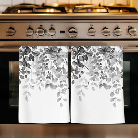 Grey Kitchen Towels Set of 1, Eucalyptus Leaves Absorbent Dish Towels for Kitchen, Microfiber Hand Towel, Quick Drying Tea Towel for Cleaning Decorative Dishcloths Summer Botanical Watercolor