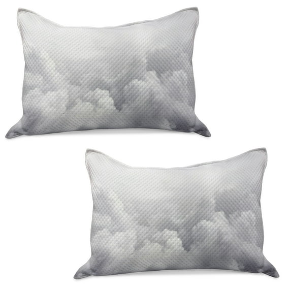 Grey Knitted Quilt Pillowcover Set of 2, Dark Ominous Clouds in Gothic Style Digital Art Print Dramatic Moody Sky Stormy Weather, Standard Queen Pillow Sham Bedroom, 30" x 20", Grey, by Ambesonne