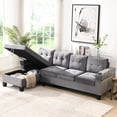 thumbnail image 1 of Grey L Shape Sectional With Storage Chaise And Cup Holders - Velvet Upholstery, Thick Foam Cushions, 4, 154 Lbs Weight Capacity Modern 4 In Holders, Foam, Living Room Furniture, 1 of 6