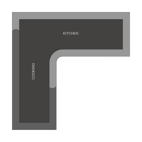 Grey L-Shaped Kitchen Rug 120X120Cm, Absorbent Non-Slip Corner Mat For Floor