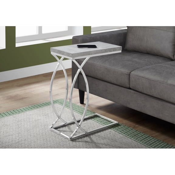 Grey Laminate Accent Table for Living & Bedroom | Spacious Top & Chrome Supports