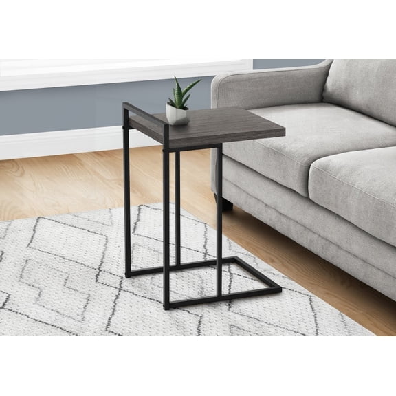 Grey Laminate C-shaped Accent Table & Black Metal Base for Living Room & Bedroom Use