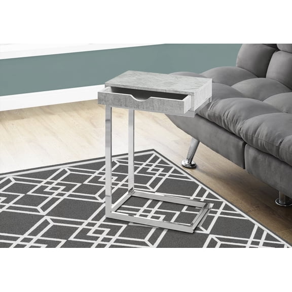 Grey Laminate C-shaped Table with Storage Drawer for Living Room