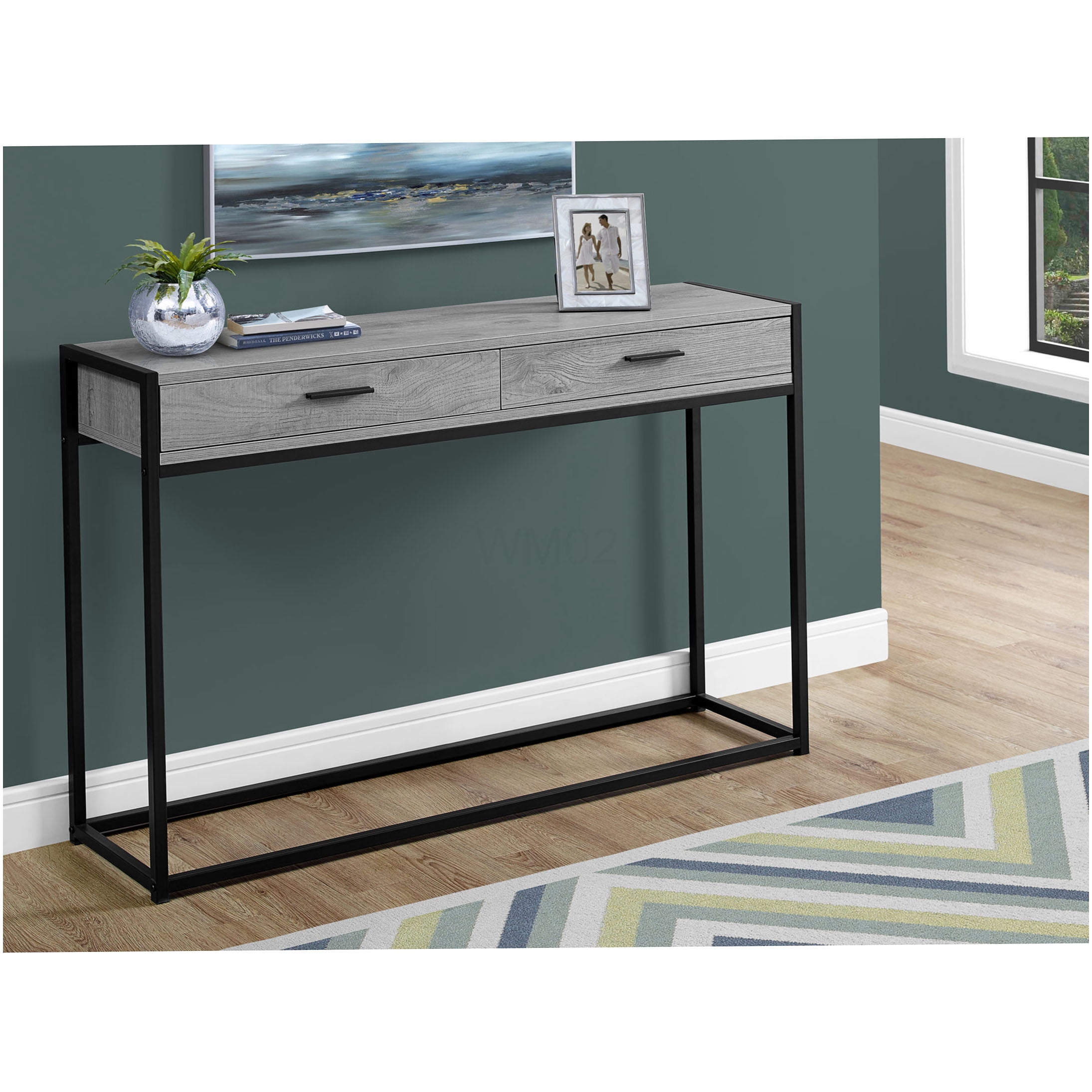 Grey Laminate Console Table with Storage Drawers, Narrow Sofa Table for ...