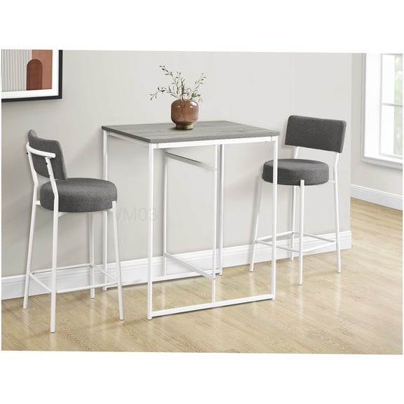 Grey Laminate Counter Height Dining Table for Small Spaces, White Metal Base