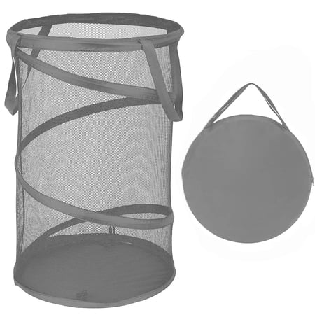 Grey Large Collapsible Laundry Basket Foldable Mesh Pop Up Hamper with Handles for Laundry Room, Bathroom, Kids Room, College Dorm, Travel, Camping, Gift Basket
