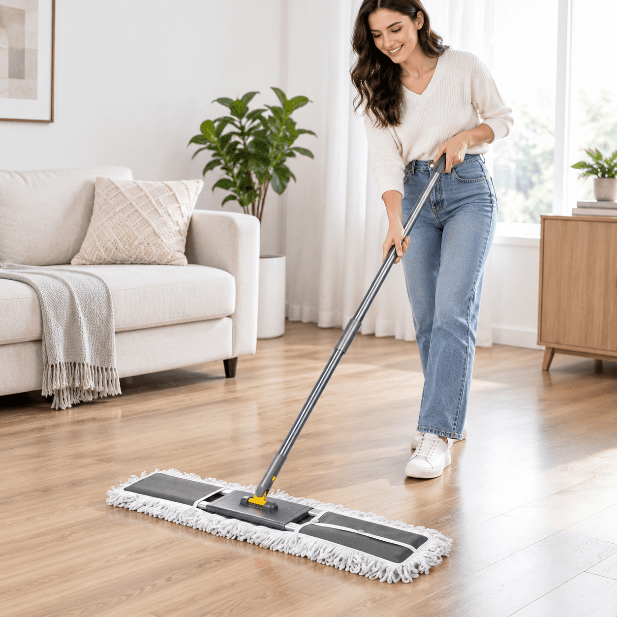 Meat Mop Grey Large Commercial Dust Mop with Adjustable Handle and 360° Swivel ...