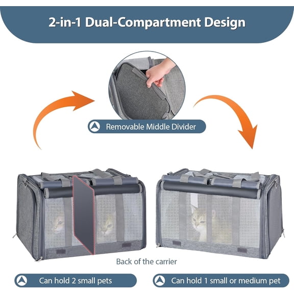 Grey Large Expandable Soft-Sided Pet Travel Carrier