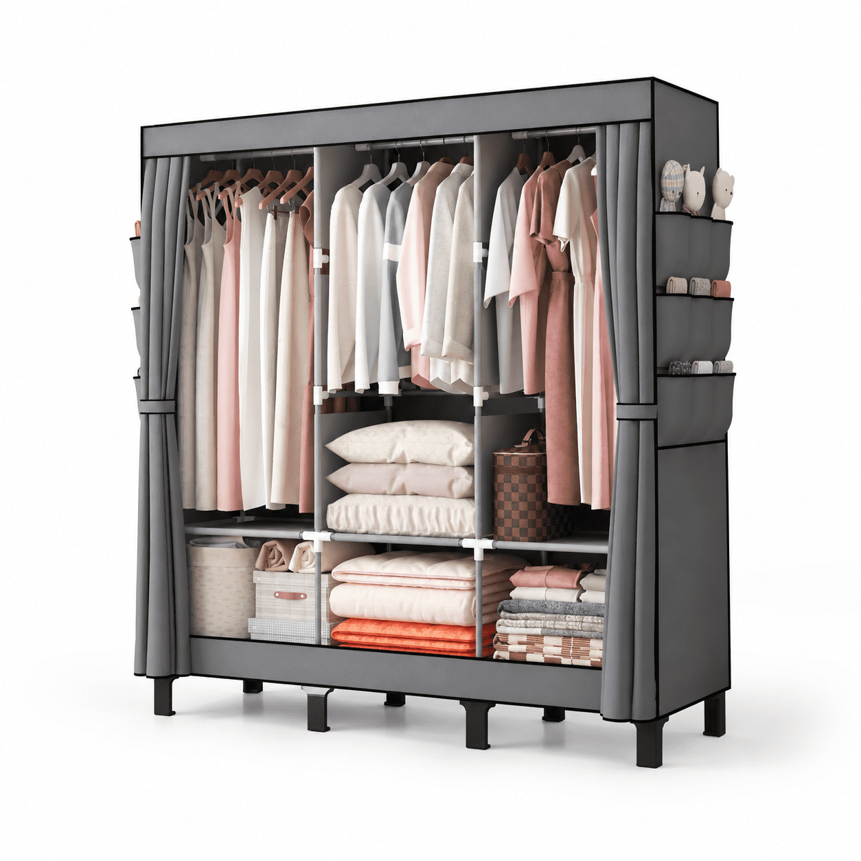 Transportable Clothes Rack Grey Large Portable Closet Clothing Storage Rack for Bedroom Dorm ...