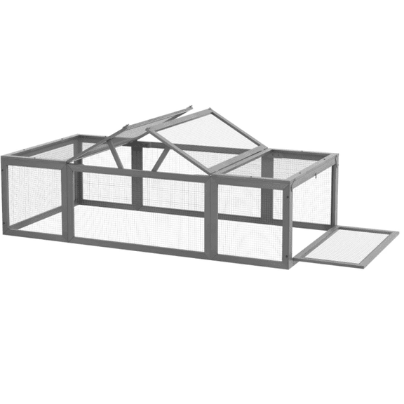 Grey Large Wooden Rabbit Run Enclosure with Galvanized Wire, Lockable Doors, and Weatherproof Frame
