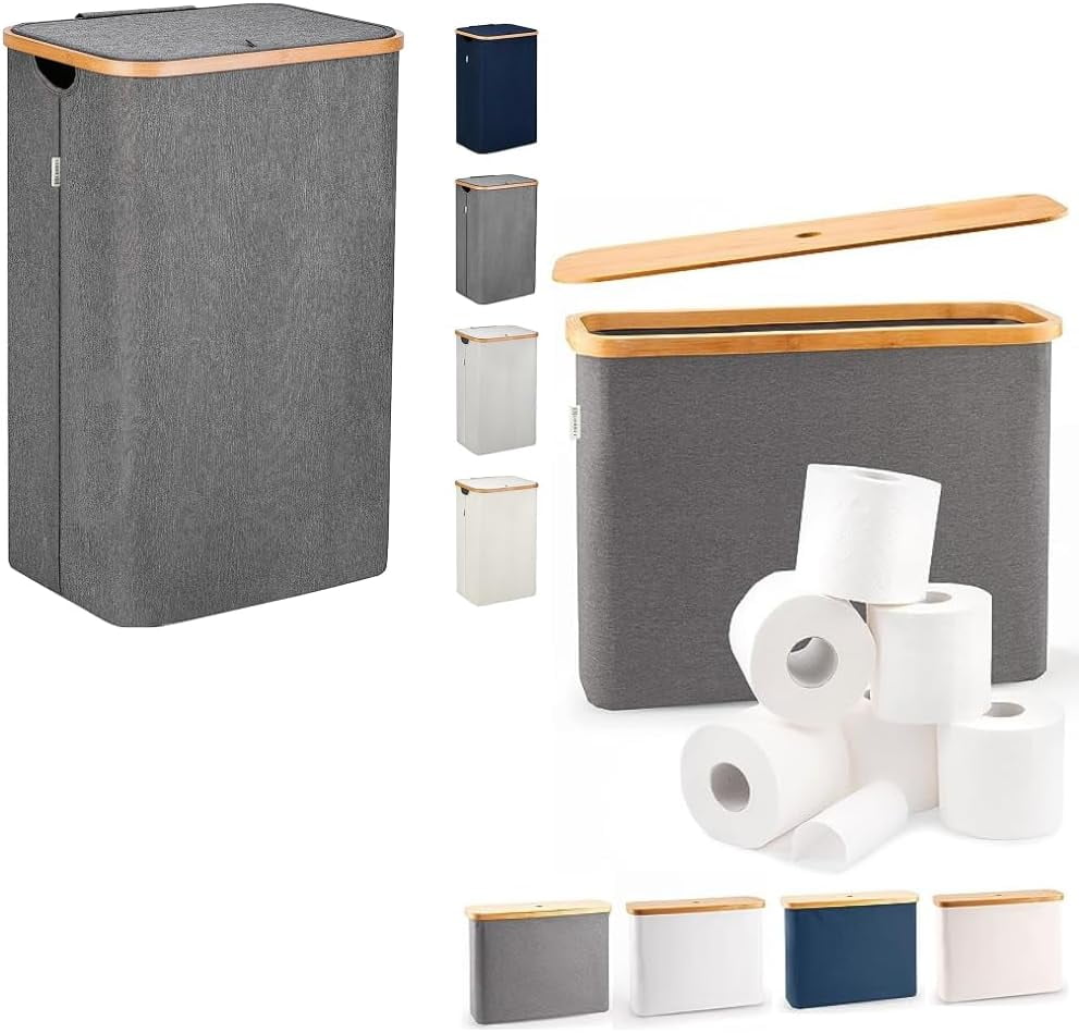 Grey Laundry Hamper with Lid - XL 100 L - Large Hampers for Laundry ...