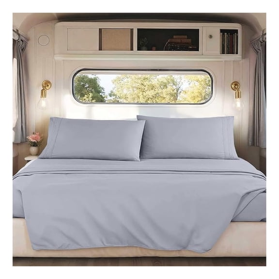 Grey Lavender Short Queen Sheets for RV, Hotel Luxury RV Queen Sheets Set, 4 Piece Fitted Bed Sheet Set and Pillowcases, Super Soft, Wrinkle-Free, and Breathable Bedding