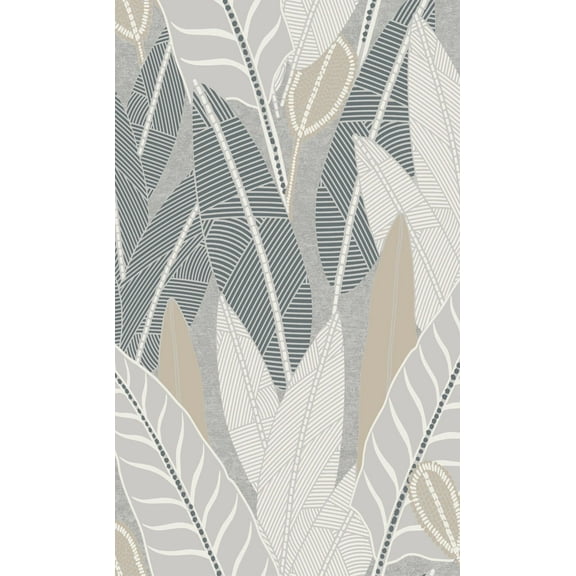Grey Leafy Tropical Print Non Woven Non-Pasted Textured Wallpaper 57 Sq. Ft.
