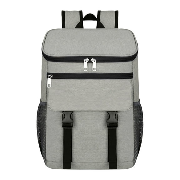 Grey Leak-Proof Cooler Backpack For Travel And Outdoor Use With Insulated Compartment For 30 Cans Made From Oxford Cloth