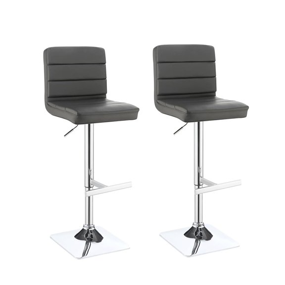 Grey Leatherette Adjustable Bar Stools | Suitable for Home Decor, Height-Changeable | Pedestal Base with Footrest | Fits Various Bar Table Heights