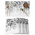 thumbnail image 1 of Grey Leaves Placemats Set of 4, Summer Botanical Placemats for Dining Table, Place Mats for Kitchen Tabletop, Waterproof Wipeable Dining Table Mats Set, 1 of 9
