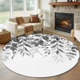 thumbnail image 1 of Grey Leaves Round Rug 8ft Washable Circle Rugs Non Slip Summer Botanical Large Area Rug Indoor Floor Carpet for Bedroom Kitchen Living Room Home Office Dining Room Nursery, 1 of 8