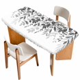 thumbnail image 1 of Grey Leaves Table Cloths for 3 Foot Rectangle Tables, Summer Botanical Patio Waterproof Elastic Fitted Tablecloths, Washable Rectangular Table Cover for Camping, 1 of 8
