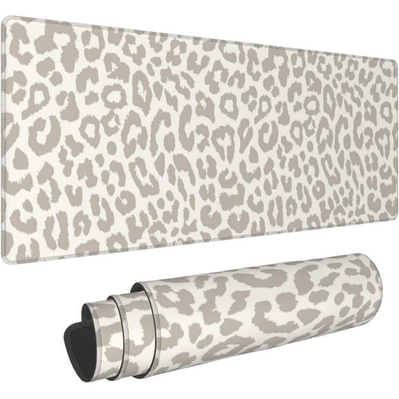 Grey Leopard Large Mouse Pad Gaming Mousepad XL 31.5x11.8in Stitched Edge Desk Mat for Keyboard and Mouse Non-Slip Base Computer Keyboard Mouse Mat Desk Pad Desk Accessories