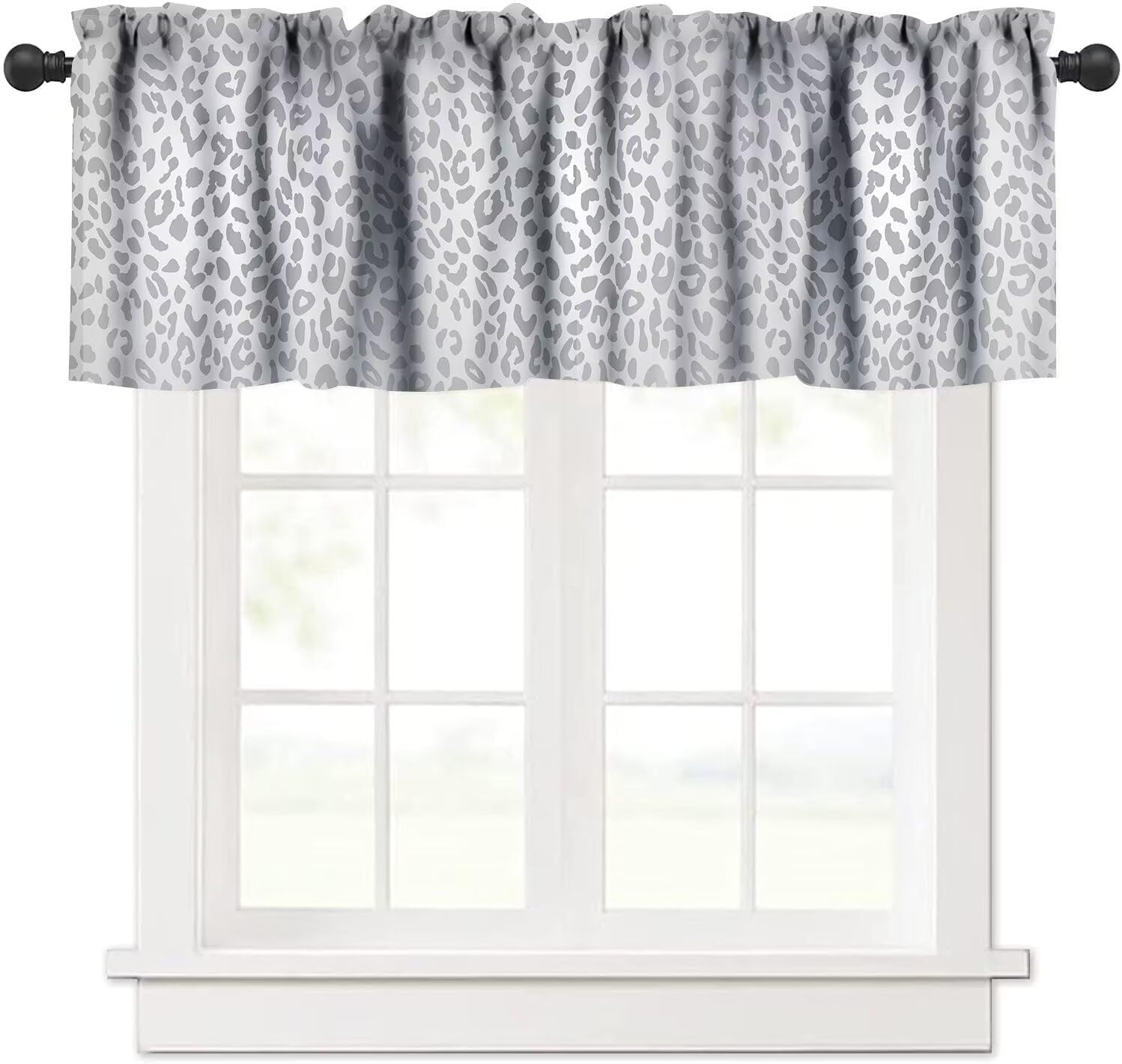 Grey Leopard Print Valance Curtain Animal Pattern Snow Cheetah Cute